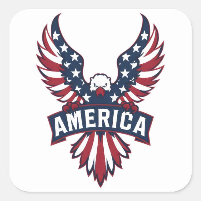 Adesivo Quadrado Uma águia nas cores da bandeira americana. (Frente)