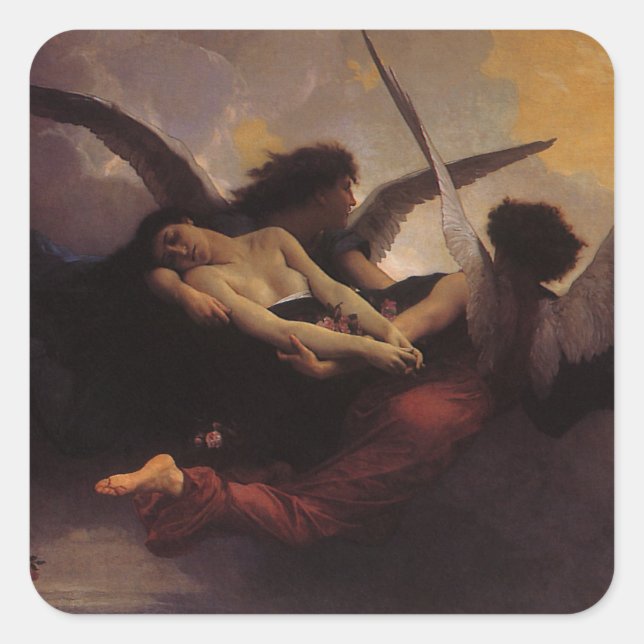 Adesivo Quadrado Uma alma trazida para o céu por Bouguereau (Frente)