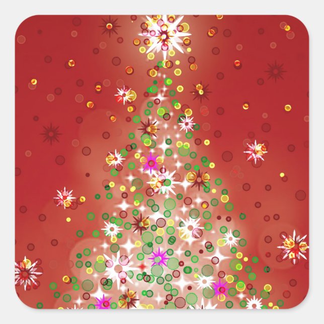 Adesivo Quadrado Uma árvore de Natal que brilha. (Frente)