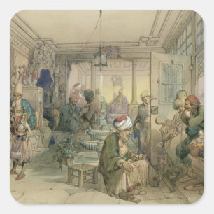 Adesivo Quadrado Uma Casa de Café, Constantinopla, 1854 (caneta e t