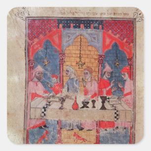 Adesivo Quadrado Uma família recolheu na mesa para o Passover