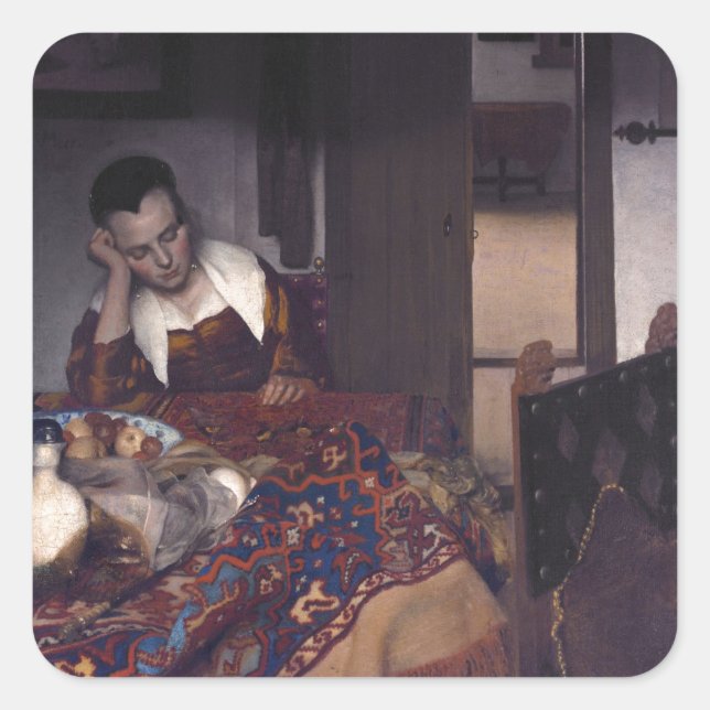 Adesivo Quadrado Uma garota dormindo por Johannes Vermeer (Frente)