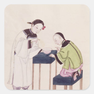 Adesivo Quadrado Uma garota procurando sorte em uma tigela de água