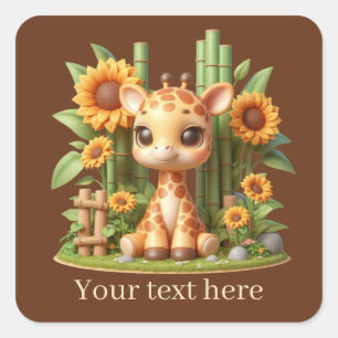 Adesivo Quadrado Uma girafa de bebê bonita adiciona texto