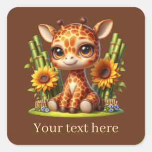 Adesivo Quadrado Uma girafa de bebê bonita adiciona texto