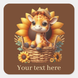 Adesivo Quadrado Uma girafa de bebê bonita adiciona texto