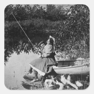 Adesivo Quadrado Uma leve mordidela - vintage Stereoview 1906 B&W