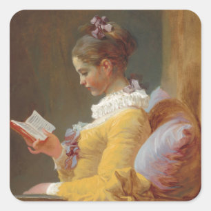 Adesivo Quadrado Uma menina lendo, o leitor de J. Fragonard