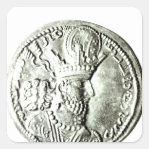 Adesivo Quadrado Uma moeda que descreve o perfil de Shapur II,