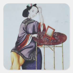 Adesivo Quadrado Uma mulher chinesa que arranja seu cabelo
