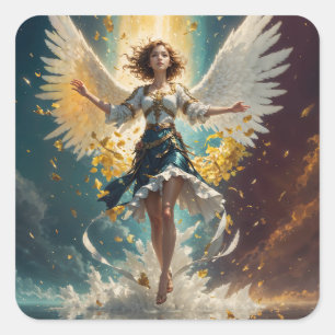 Adesivo Quadrado uma mulher com asas ascensões no ar