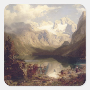 Adesivo Quadrado Uma paisagem alpina extensiva do lago, 1862 (óleo