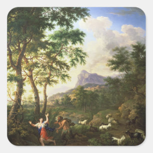 Adesivo Quadrado Uma paisagem árcade com bandeja e siringe