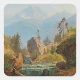 Adesivo Quadrado Uma paisagem de montanha com Creek - Albert Zimmer