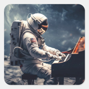 Adesivo Quadrado Uma Sinfonia para as Estrelas Piano astronauta n