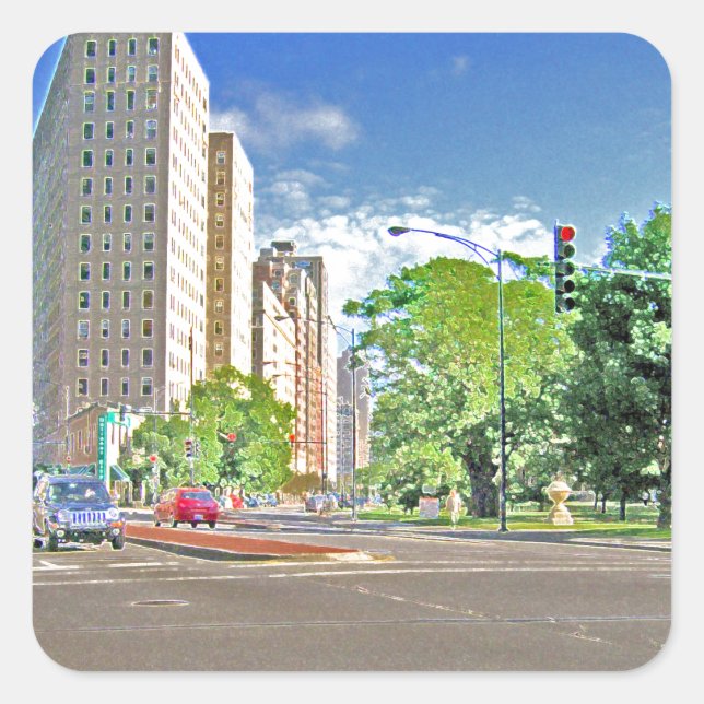 Adesivo Quadrado Uma Tarde de Chicago Ocupada (Frente)