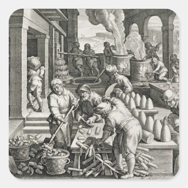 Adesivo Quadrado Uma Usina de Açúcar e Produção de Açúcar (Frente)