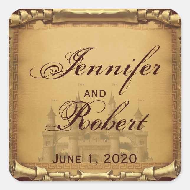 Adesivo Quadrado Uma vez em um Selo de Envelope de Casamento (Frente)