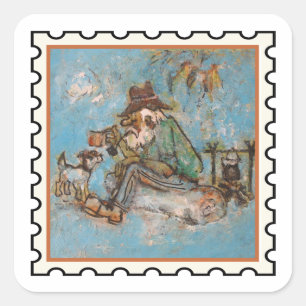 Adesivo Quadrado Uma vez um selo de arte de canção alegre swagman