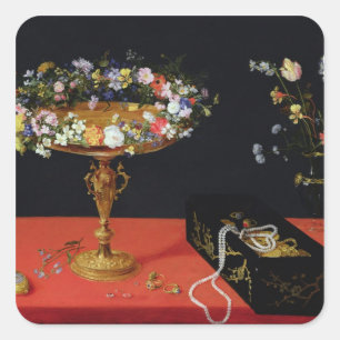 Adesivo Quadrado Uma vida imóvel de um Tazza com flores
