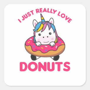 Adesivo Quadrado Unicorn ama Rosquinha Unicorns são cor-de-rosa