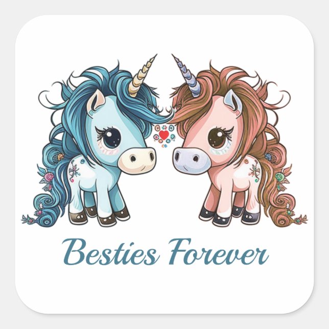Adesivo Quadrado Unicorn Besties para Sempre (Frente)