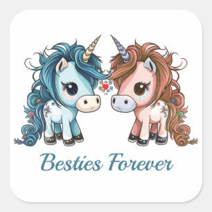 Adesivo Quadrado Unicorn Besties para Sempre