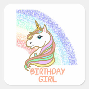 Adesivo Quadrado Unicorn Birthday Girl Rainbow