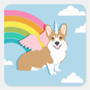 Adesivo Quadrado Unicorn Corgi Sticker