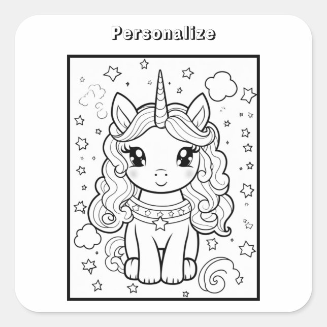 Adesivo Quadrado Unicorn de cores personalizado (Frente)