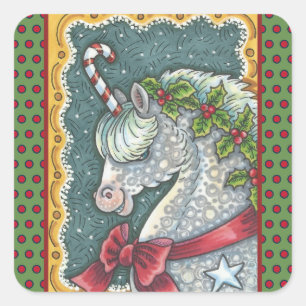 ADESIVO QUADRADO UNICORN DE NATAL DE CANA, HORSE PONY STICKKER