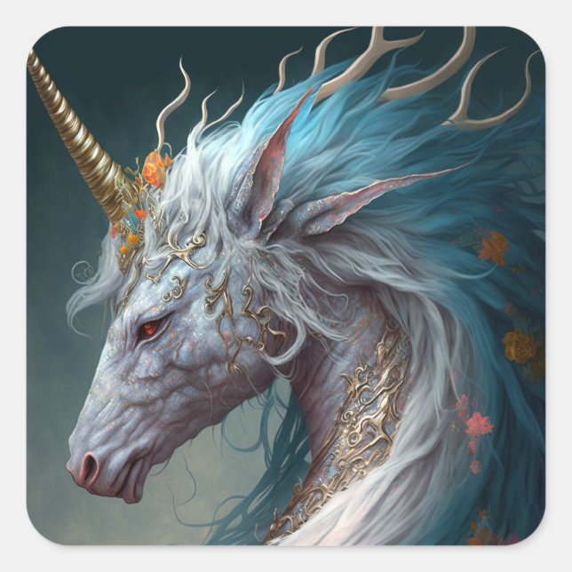 Adesivo Quadrado Unicorn Dragon Fantasy Art (Frente)