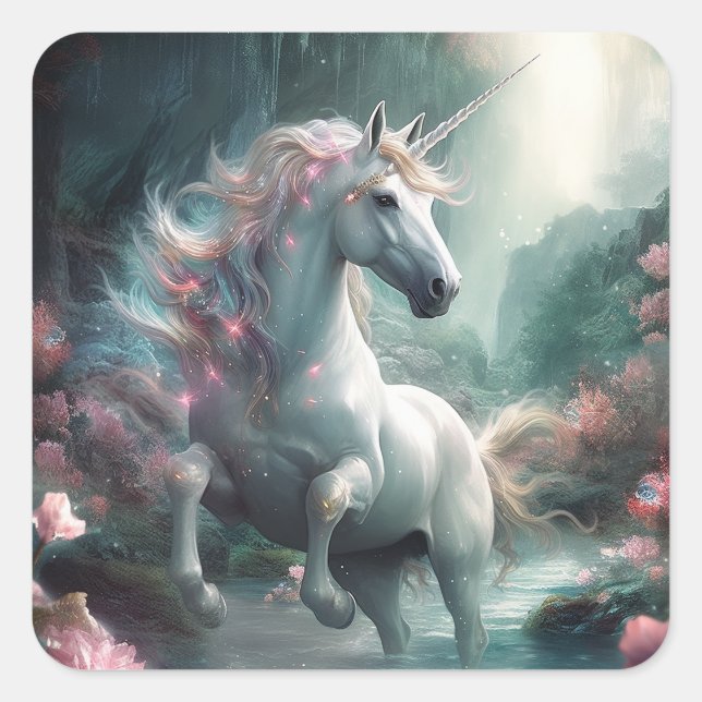 Adesivo Quadrado Unicorn Fantasy Art (Frente)