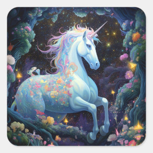 Adesivo Quadrado Unicorn Fantasy Art