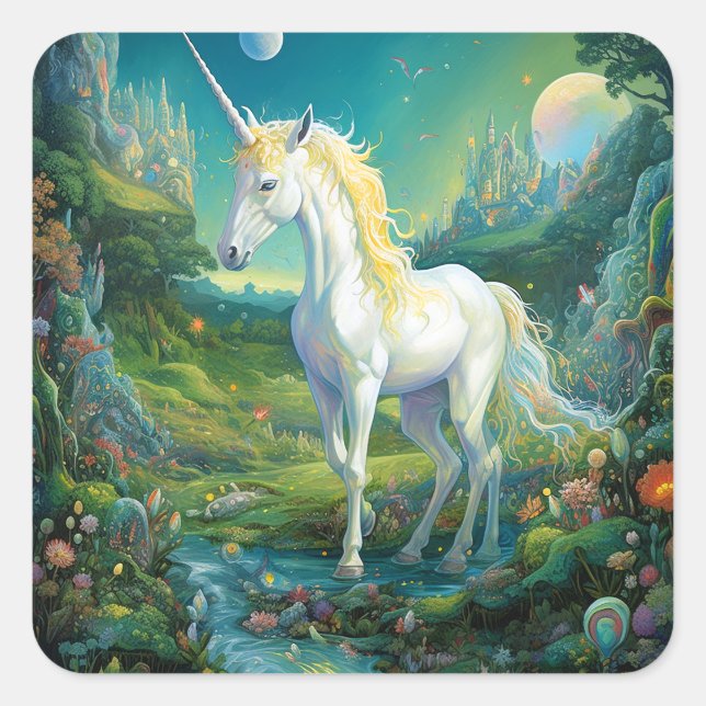 Adesivo Quadrado Unicorn Fantasy Art (Frente)