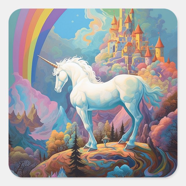 Adesivo Quadrado Unicorn Fantasy Art (Frente)