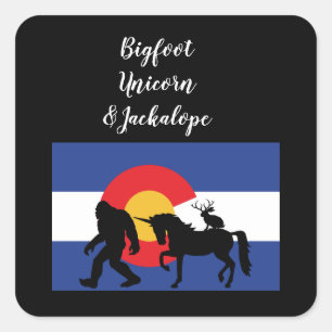 Adesivo Quadrado Unicorn Jackalope e Bigfoot