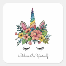 Adesivo Quadrado Unicorn Pisca Com Rainbow Horn