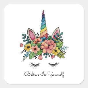 Adesivo Quadrado Unicorn Pisca Com Rainbow Horn