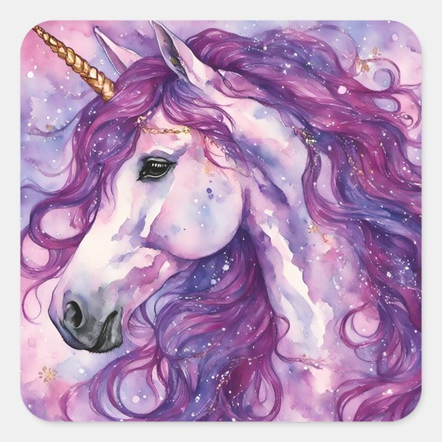 Adesivo Quadrado Unicorn Purple Mane (Frente)