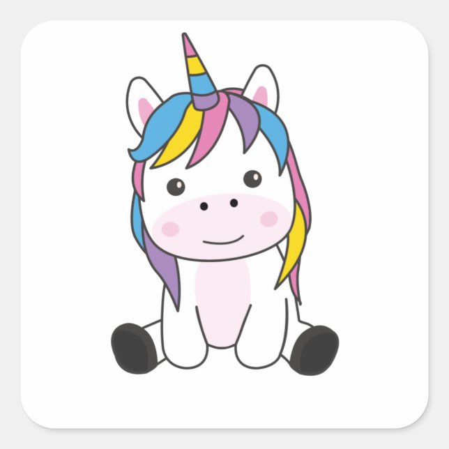 Adesivo Quadrado Unicorn Rosa Unicorns Kawaii Animais Para Crianças (Frente)