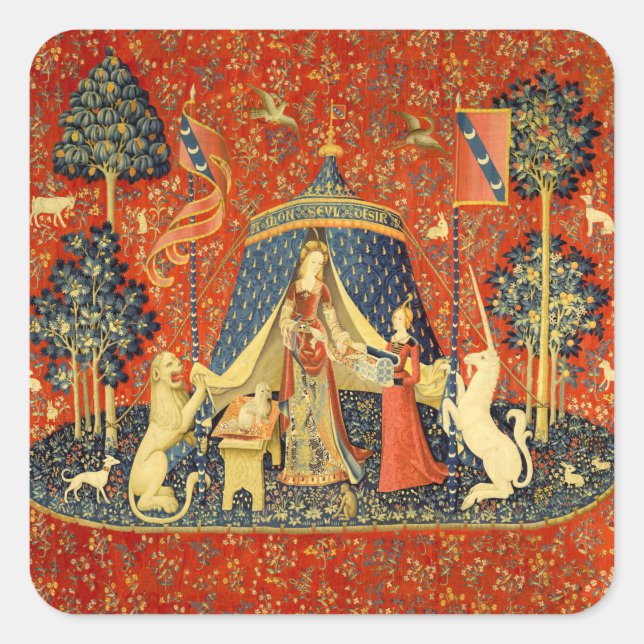 Adesivo Quadrado Unicorn Tapestries Lady Legend Medieval (Frente)