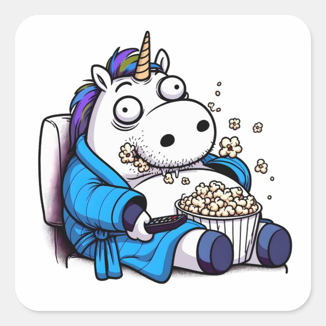 Adesivo Quadrado Unicorn trabalhando remoto (Frente)