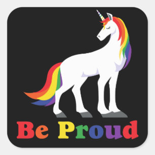 Adesivo Quadrado Unicórnio arco-íris Proud LGBT