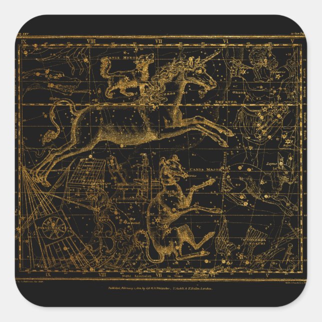 Adesivo Quadrado Unicórnio Astrológico Vintage (Frente)