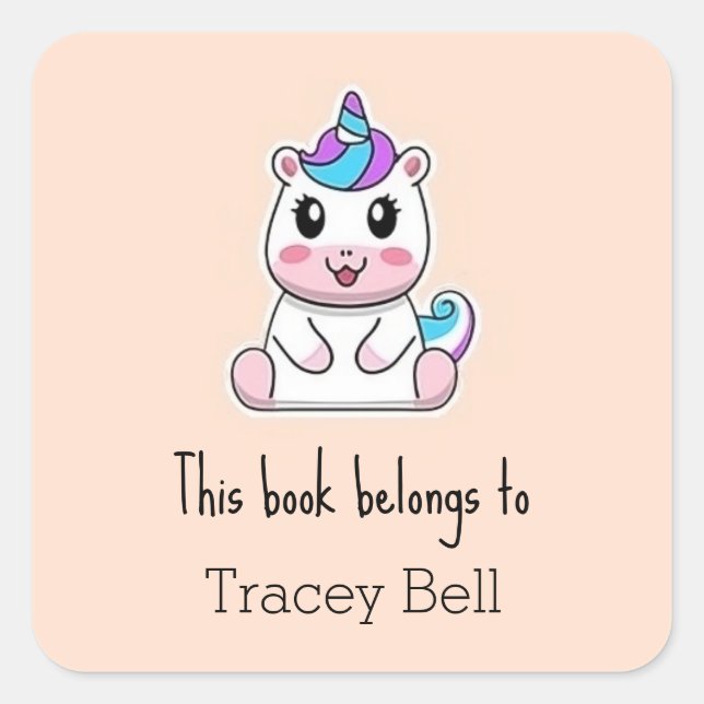 Adesivo Quadrado unicórnio branco, branco, rosa (Frente)