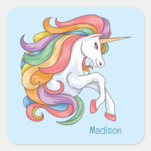 Adesivo Quadrado Unicórnio Colorido de Nome Personalizado