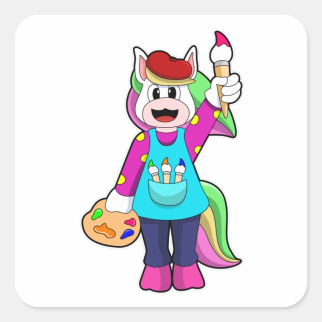 Adesivo Quadrado Unicórnio como Pincel (Frente)