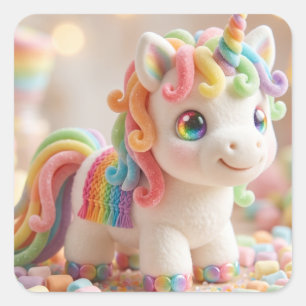 Adesivo Quadrado Unicórnio de Marshmallow e Sonho de Doce Pastel