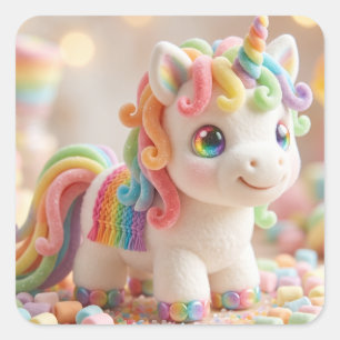 Adesivo Quadrado Unicórnio de Marshmallow e Sonho de Doce Pastel